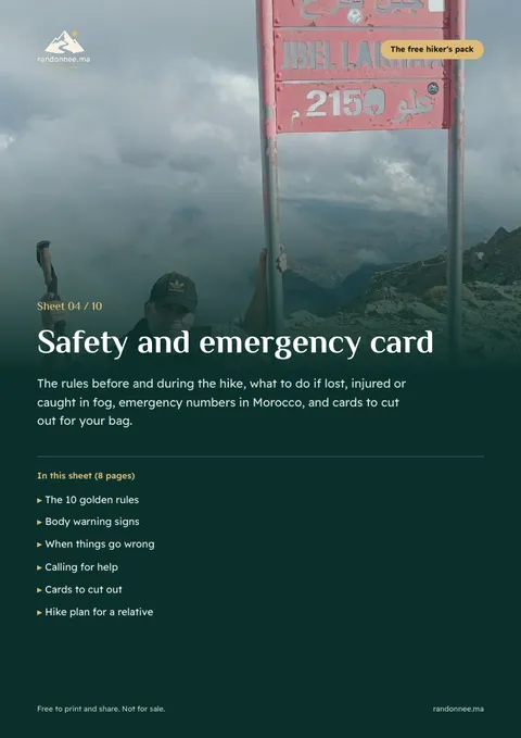Cover of sheet 04: Safety and emergency card